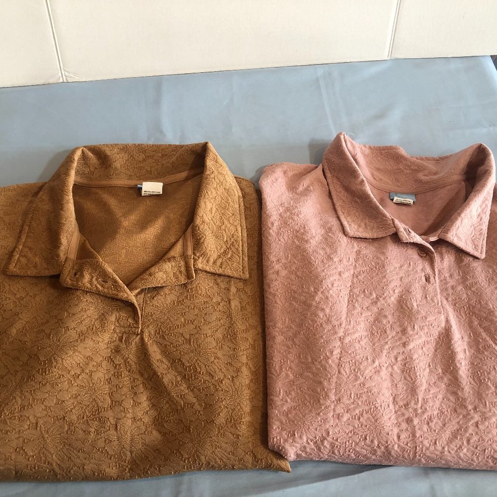 LOT of 2 Womens Comfort Corner 4X Long Sleeve Blouses - Pink & Brown